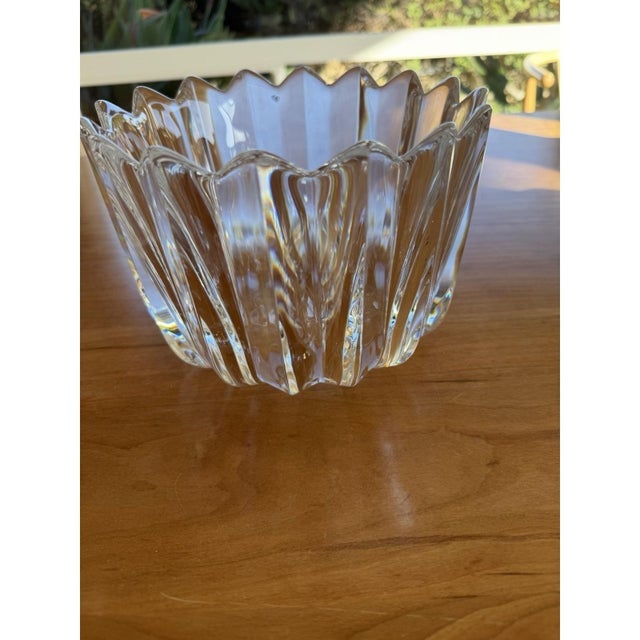 Late 20th Century Signed Orrefors Crystal Bowl 7.5" Heavy Clear Art Glass Sculptural Sweden For Sale - Image 9 of 12