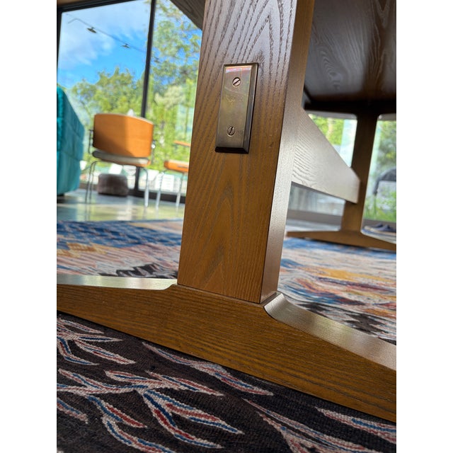 Brown Custom Wood Oval Dining Table - Brass Accents Attributed to O&g Studio For Sale - Image 8 of 13
