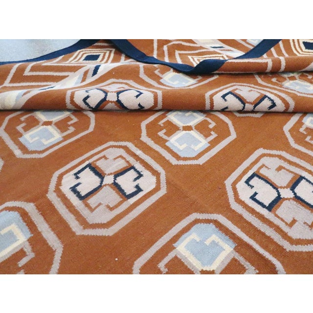 Galerie Shabab Collection Mid-20th Century Handmade Indian Dhurrie Large Room Size Carpet in Terracotta For Sale - Image 10 of 10