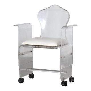 Sculptural Lucite Side or Vanity Armchair on Wheels For Sale