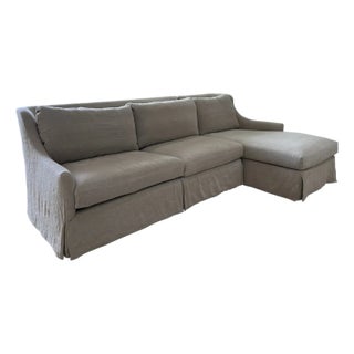Lee Industries Ava Left Facing Chaise Sofa in Heavy Duty Washable Linen For Sale
