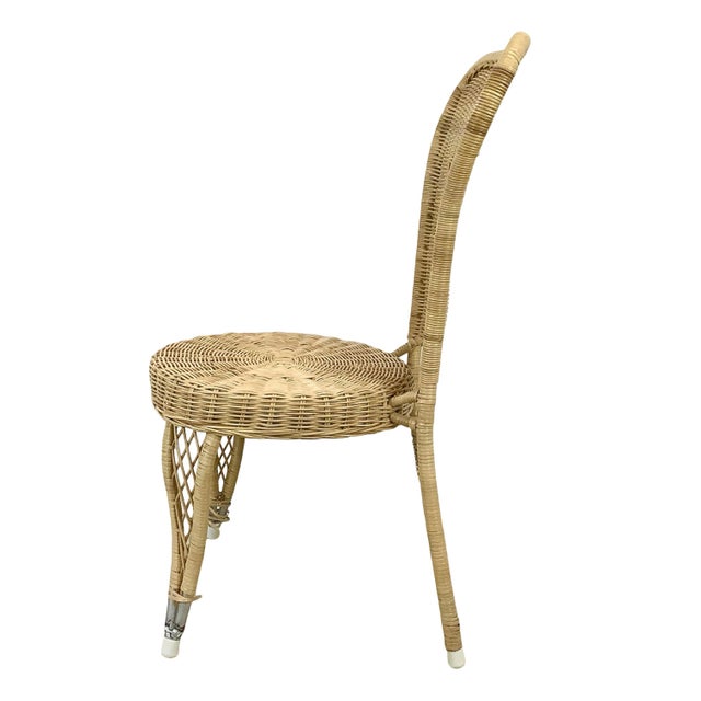 Coastal Vintage Woven Wicker & Rattan Side Chair With Cushion For Sale - Image 3 of 18