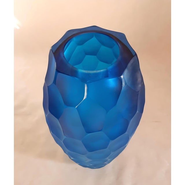 Blue Mid Century Modern Murano Glass Vase, Italy 1980s For Sale In Dallas - Image 6 of 9