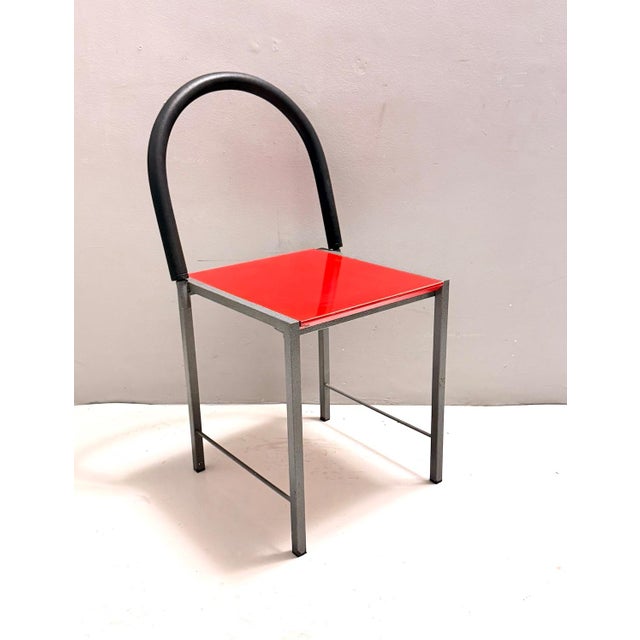 Vintage Red Side Chair in Laminate & Metal in the style of Ettore Sottsass, Italy, 1980s For Sale - Image 11 of 11