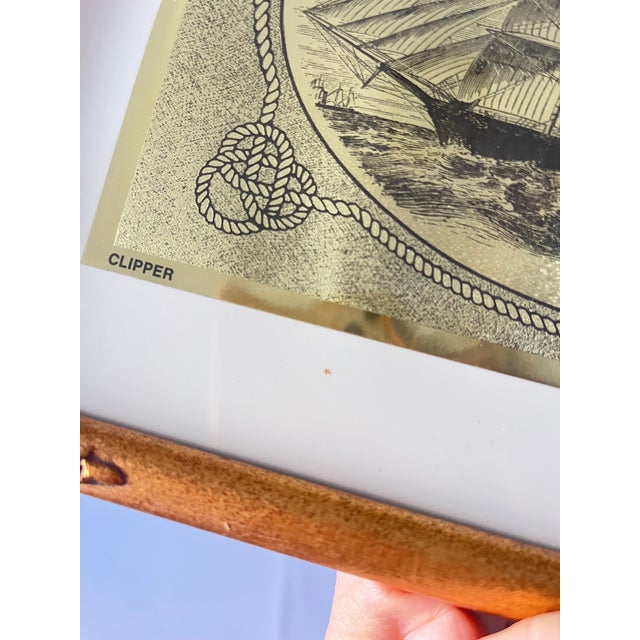 Vintage Nautical-Themed Gold Foil Ship Wall Hangings in Gilded Wood Frames S/3 For Sale - Image 14 of 14