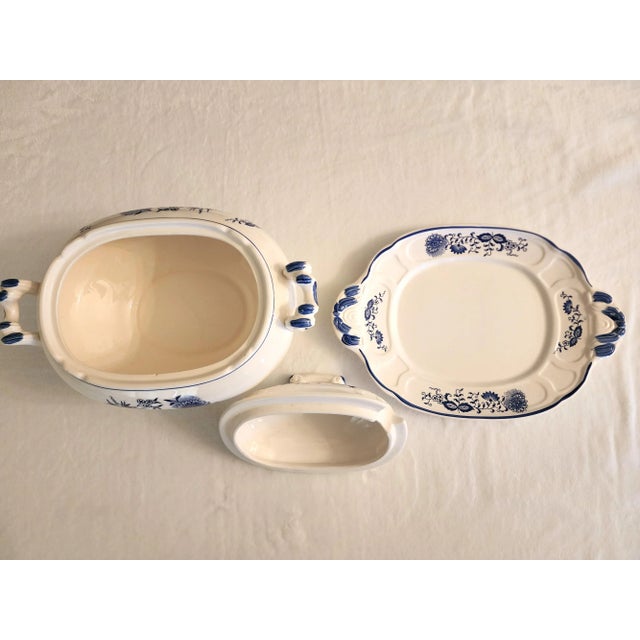 Vintage Blue and White Soup Tureen With Underplate- 2 Pieces For Sale - Image 9 of 12