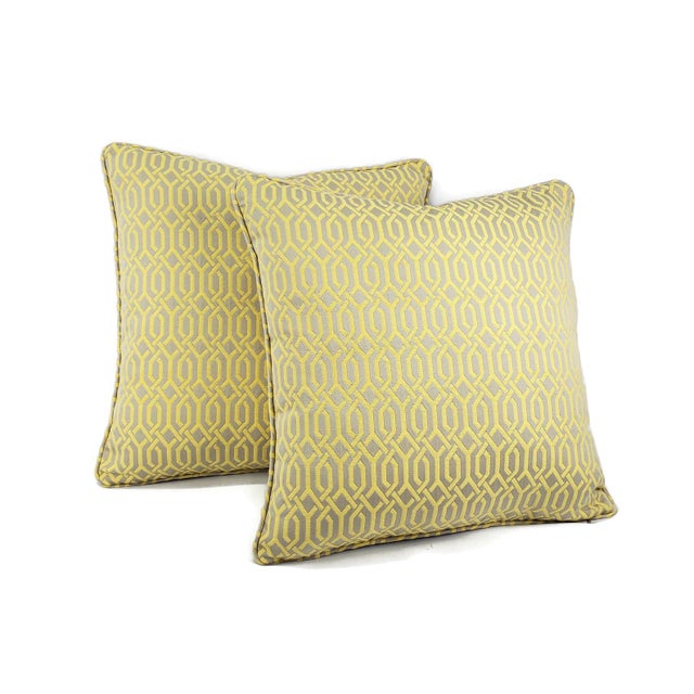 From Pindler is Lea in the color Maize pillow cover. This pillow features a fretwork geometric pattern with soft yellow...