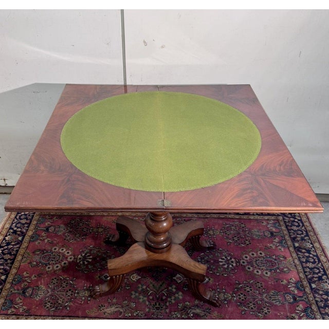 19th century england: charles x style games table in light mahogany carved apron green felt playing surface animal-shaped...