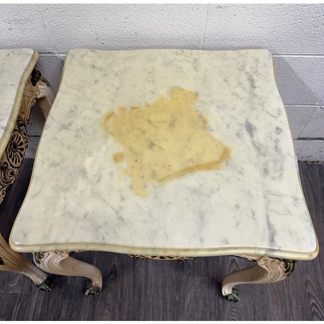Vintage Italian Louis XV Style Marble Top End Tables - Pair For Sale - Image 12 of 16
