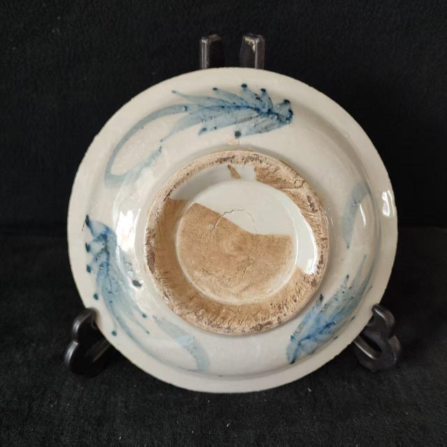 Early 20th Century Chinese Ceramic Plate,Blue and White Porcelain Plate Hand Painted Chinese Characters Pattern For Sale - Image 5 of 11