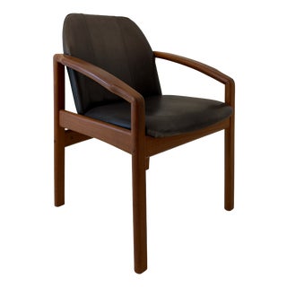 Mid-Century Modern German Teak Chair in Black Leather, 1960s For Sale