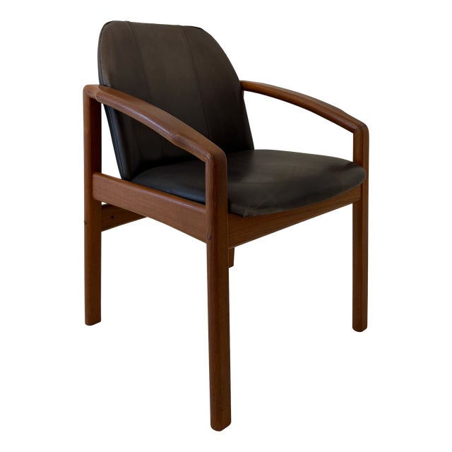 Mid-Century Modern German Teak Chair in Black Leather, 1960s For Sale