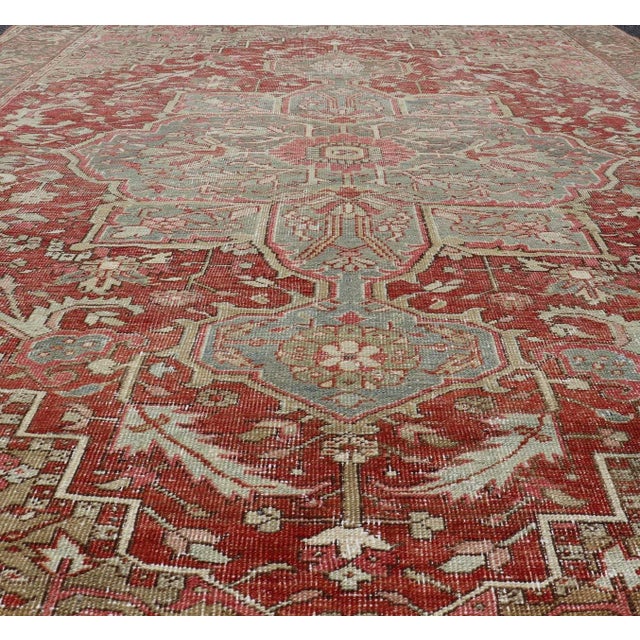 Antique Heriz Rug with All-Over Floral Medallion Design in Traditional Colors. Antique Heriz Rug, Keivan Woven Arts / rug...