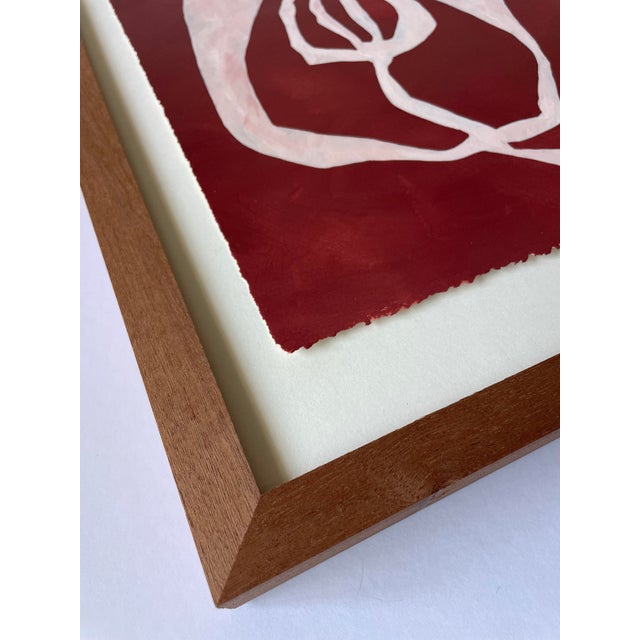 Abstract minimalist acrylic painting on French hand crafted cotton paper. Framed in a solid mahogany wood frame. All works...