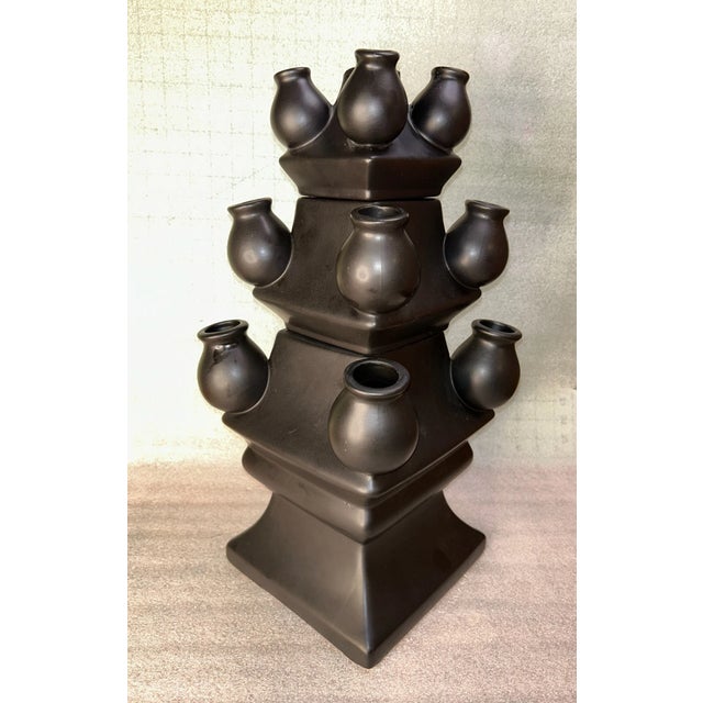 Add a striking piece of Mid-Century Modern design to your collection with this **Vintage 3-Tier Porcelain Pyramid Tulip...
