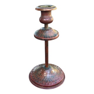 Vintage Faux Hammered Copper Candlestick For Sale