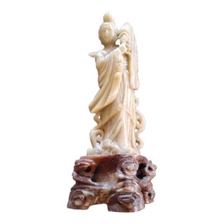 1920s Chinese Handcarved Soapstone Diety Kwan Yin Figurine For Sale