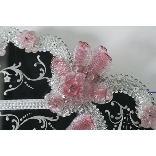 Exceptional Extra Large Size Vintage Pink Murano Glass Wall Mirror, 1950s For Sale - Image 10 of 14
