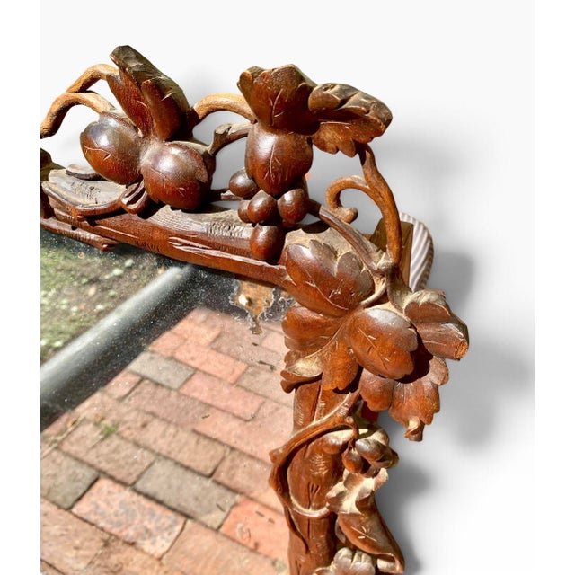 Brown Black Forest Hand Carved Walnut Mirror Vines Leaves Berrys For Sale - Image 8 of 17