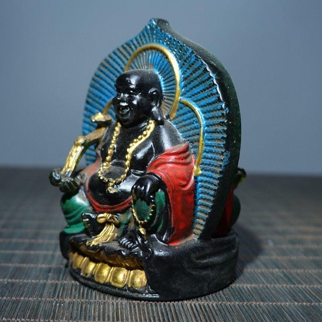 Vintage Painted Glass Maitreya Buddha With Halos, Double-Sided For Sale - Image 4 of 9