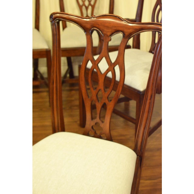 These are new traditional mahogany dining chairs. Their design was inspired by the early English Chippendale style...