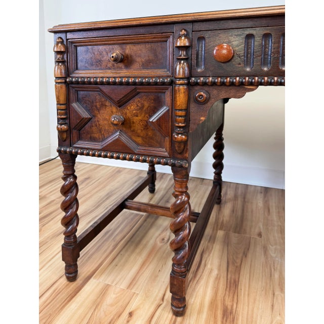 Wood Antique Johnson-Handley-Johnson Co Jacobean Style Barley Twist Turned Wood Desk For Sale - Image 7 of 13