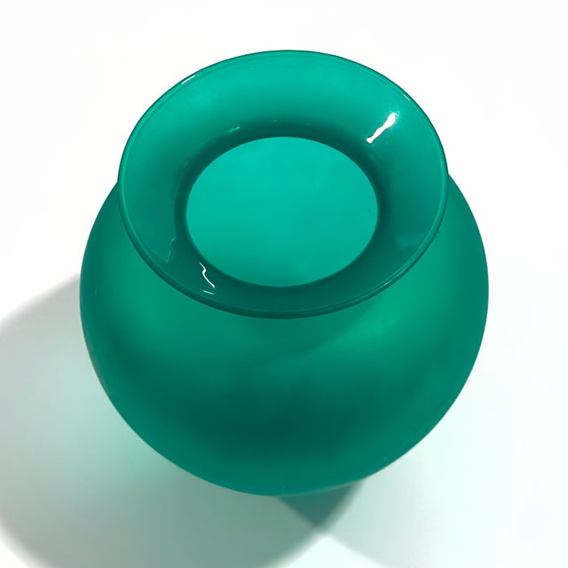 Sumptuous Frosted Shades of Jade Glass Vase Curation - Group of 3 For Sale - Image 10 of 17