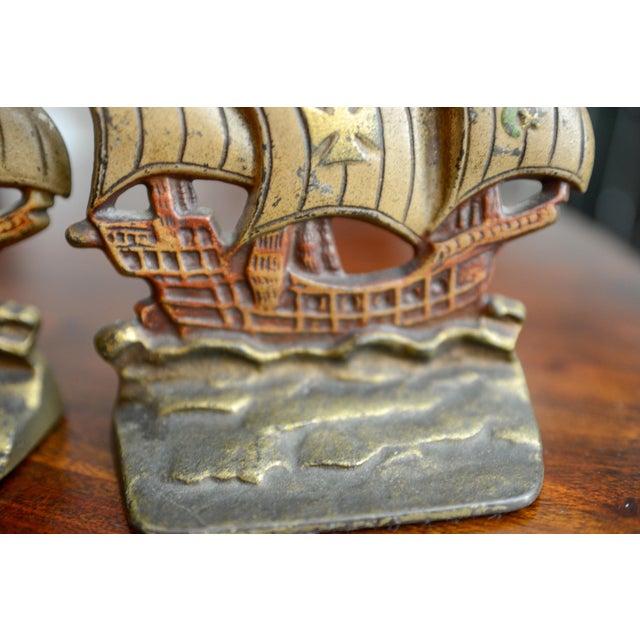 Set of 2 VTG Cast Iron Sailing Ship Bookends Spanish Galleon Doorstops For Sale - Image 4 of 8
