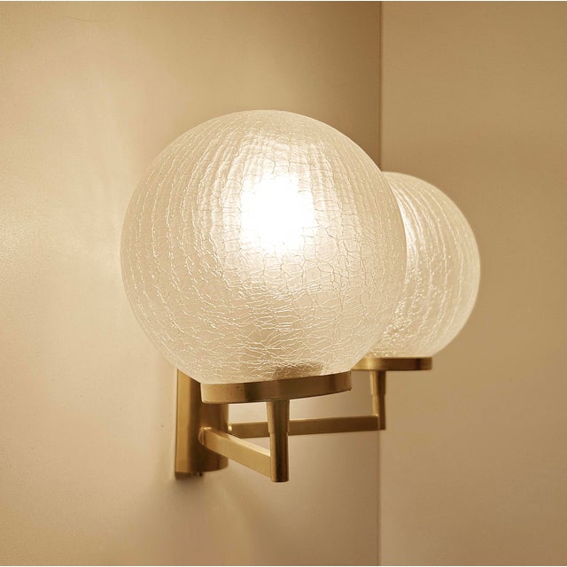 Vintage Space Age Glass and Brass Sconces, Set of 2 For Sale - Image 12 of 18