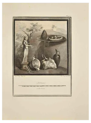 Nicola Billy, Statue Of Bacchus with Devotional Offer, Etching, 18th Century