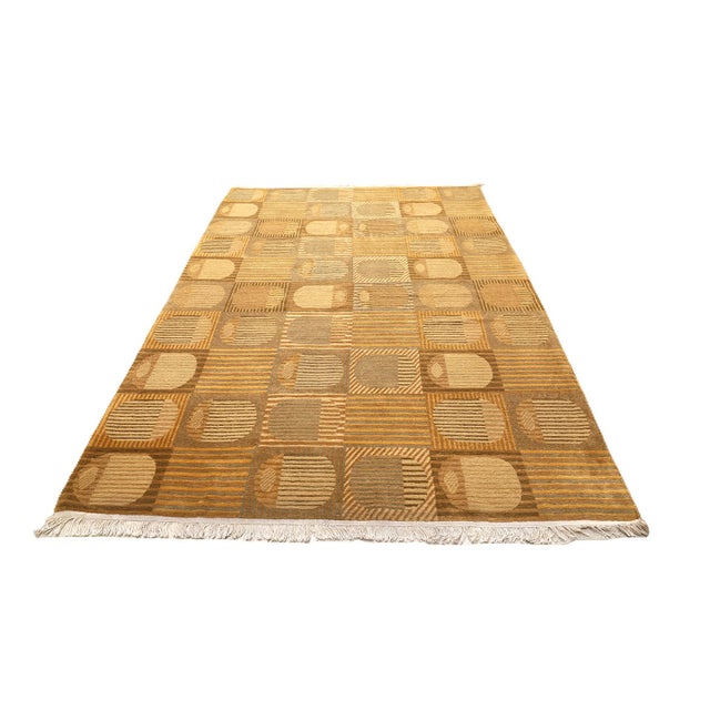 chairish-6x9-modern-tibetan-wool-silk-cut-loop-rug-gold-green.jpg For Sale - Image 4 of 9