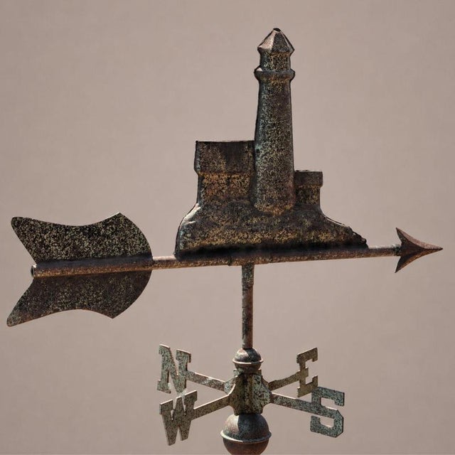 Antique Three-Dimensional Copper Weathervane with Port Lighthouse, 1900s For Sale - Image 3 of 7