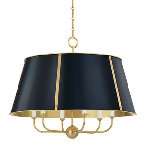 Mark D. Sikes 6 Light Cambridge Chandelier, Aged Brass & Darkest Blue