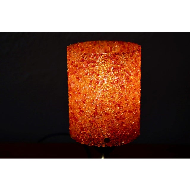 Vintage Table Lamp with Orange Frosted Acrylic Shade and Brass Tripod Base, 1960s For Sale - Image 3 of 11
