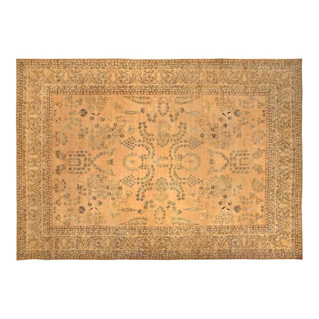 Vintage Persian Kirman Camel Handwoven Wool Rug For Sale