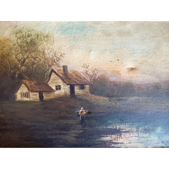 Farmhouse Original Framed Rustic Landscape Oil Painting For Sale - Image 3 of 12