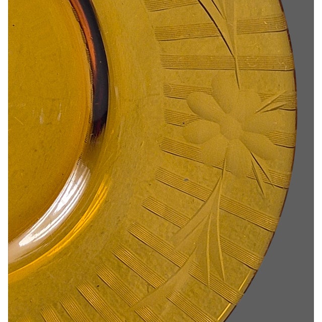 Vintage Depression Glass Amber Wheel Cut Floral Dishes - Set of Four For Sale - Image 10 of 11