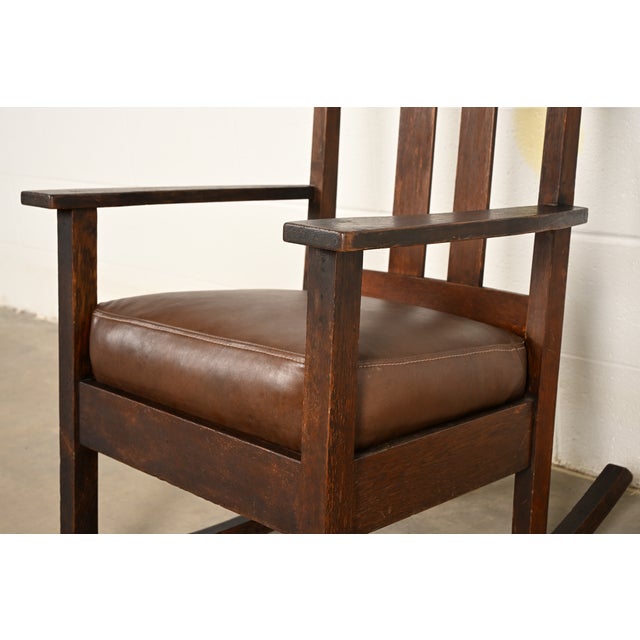 Brown Limbert Antique Mission Oak Arts & Crafts Rocking Chair, Circa 1910 For Sale - Image 8 of 13