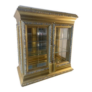 Late 20th Century Horchow Creazioni Wood Vitrine Display Case of Rococo/Baroque Style With Two Doors, Marble Top For Sale