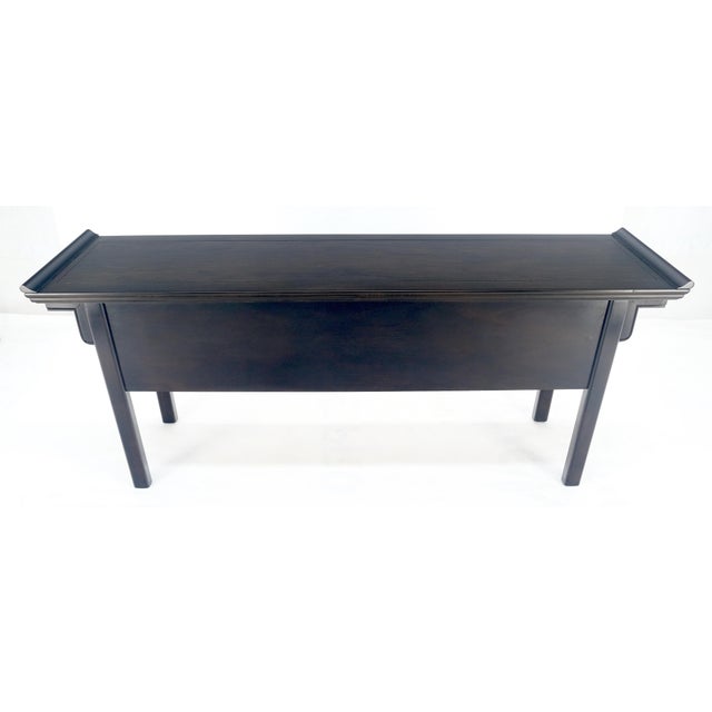 Black Lacquer Asian Inspired Horse Shoe Handles 5 Drawers Rolled Edges Sideboard For Sale - Image 10 of 18