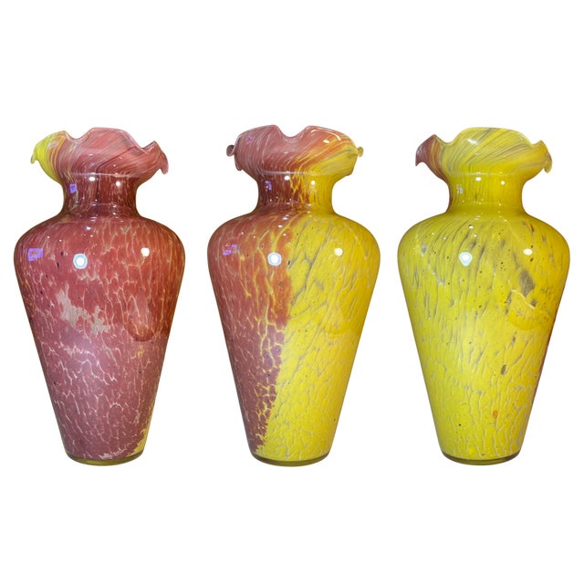 Glass Vintage 14 In. Tall Murano Pink Yellow Spatter Confetti Vase For Sale - Image 7 of 18