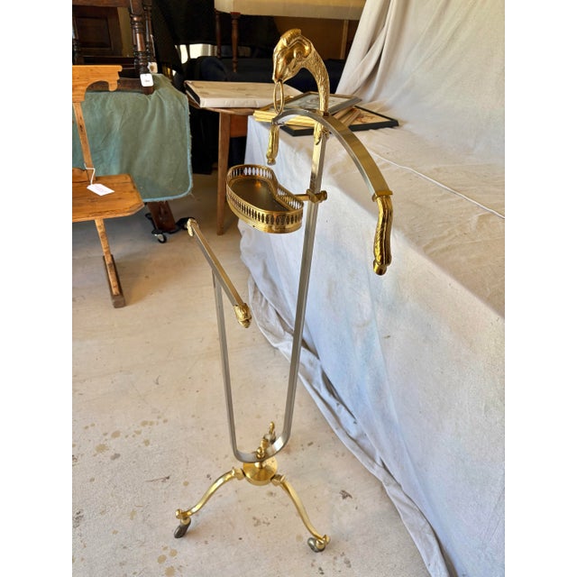 Maison Jansen Mid 20th Century Italian Maison Jansen Style Mixed Metal Ram's Head Gentleman's Valet Stand For Sale - Image 4 of 14