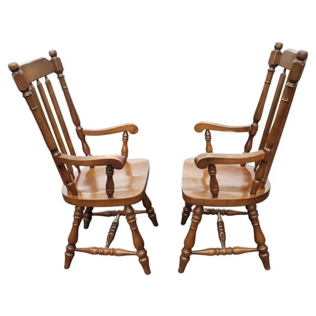Tan j.d.v. High Back Heavy Duty Solid Maple Country Dining Chairs, C 1970s - a Set For Sale - Image 8 of 11