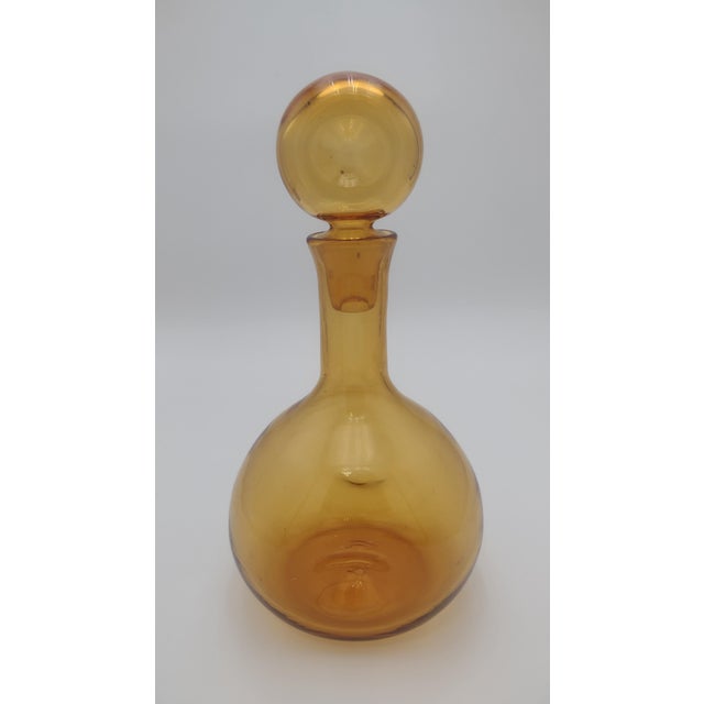 Vintage Mid-Century Amber Empoli Glass Decanter With Stopper For Sale In Santa Fe - Image 6 of 10