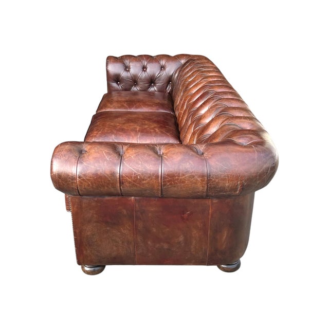 1970s Classic Chesterfield Leather Sofa – Tufted Back, Rolled Arms For Sale - Image 13 of 15
