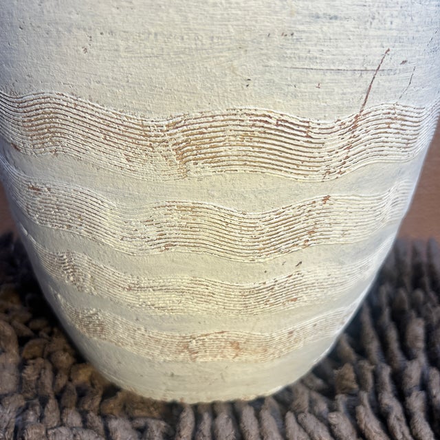 Vintage 13" Incised White Terracotta Amphora Urn - Heavy Studio Pottery For Sale - Image 9 of 12