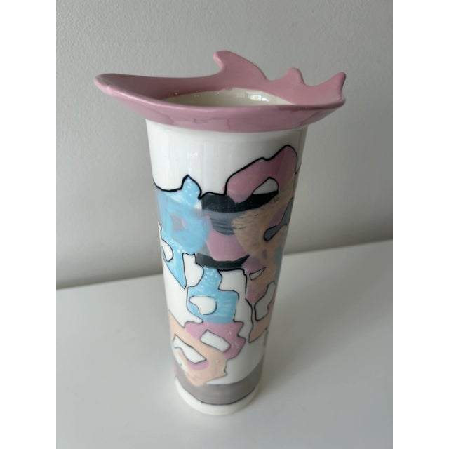 1980s Postmodern Ceramic Vase With Colorful Pattern Signed Gilson For Sale - Image 4 of 12
