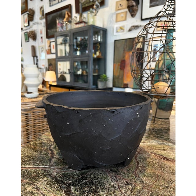 Rustic Early 20th Century Ceramic Hand Formed Dark Brown Pot For Sale - Image 3 of 3