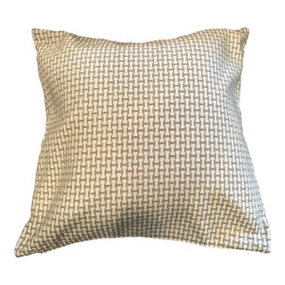 Tan and Ivory Basketweave Tapestry Pillow For Sale