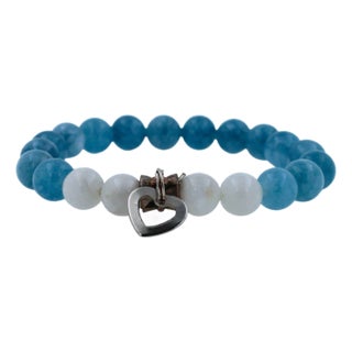 Blue White Agate Round Bead Stretchy Unique Statement Circle Beads Chakra Bracel For Sale